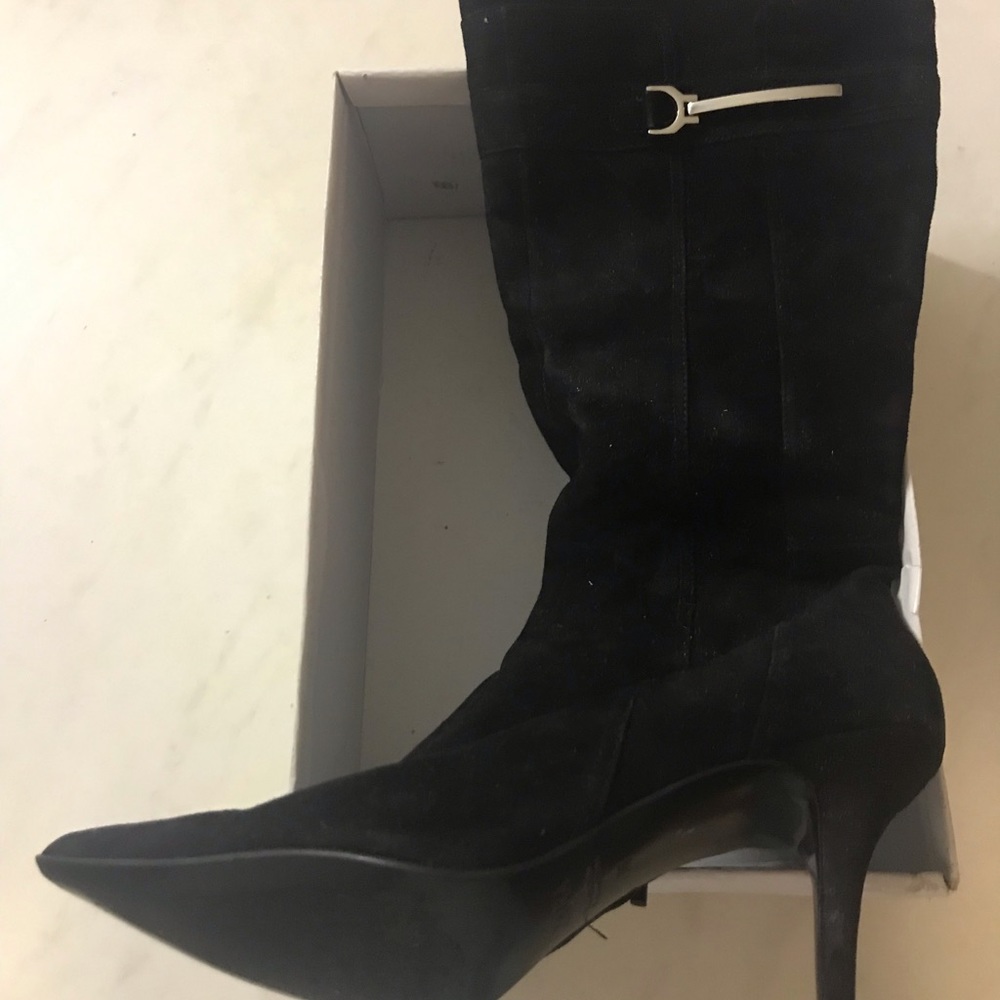 ZARA black pointy high boots.  Heel is about 3 inches